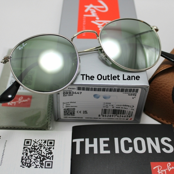 Model Display RayBan Round Metal Silver Mirror RB3447 Reflective - Picture 2 of 16